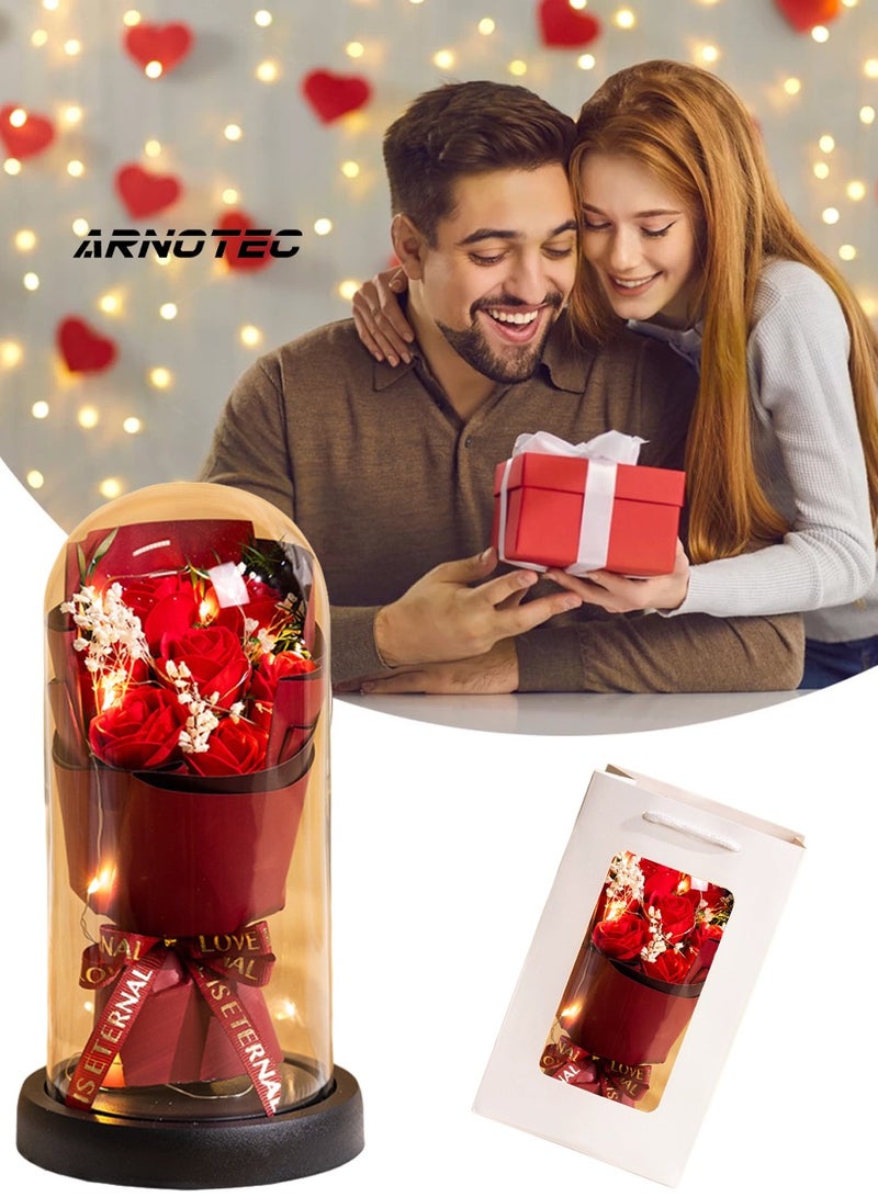 ARNOTEC Eternal Rose Gift Box – LED Light Glass Cover Decoration | Romantic Gift for Valentine's Day, Birthday, Mother's Day | red Bouquet Creative Ornaments - Image 1