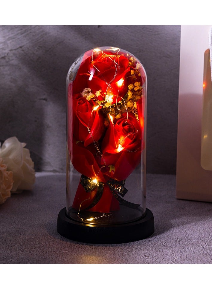 ARNOTEC Eternal Rose Gift Box – LED Light Glass Cover Decoration | Romantic Gift for Valentine's Day, Birthday, Mother's Day | red Bouquet Creative Ornaments - Image 4