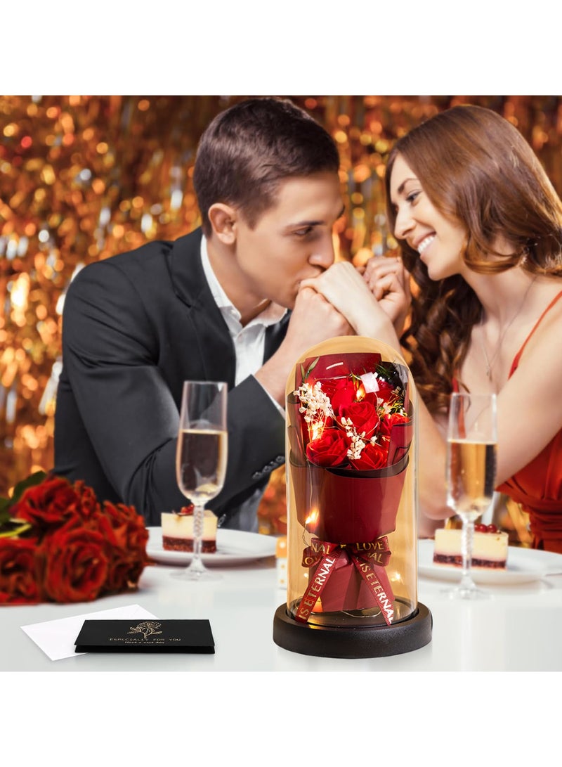 ARNOTEC Eternal Rose Gift Box – LED Light Glass Cover Decoration | Romantic Gift for Valentine's Day, Birthday, Mother's Day | red Bouquet Creative Ornaments - Image 2