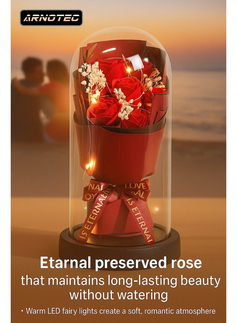ARNOTEC Eternal Rose LED Glass Dome Gift Box – Preserved Rose with Warm Fairy Lights, Romantic Decoration for Valentine’s Day, Birthday, Mother’s Day & Anniversary - Image 1