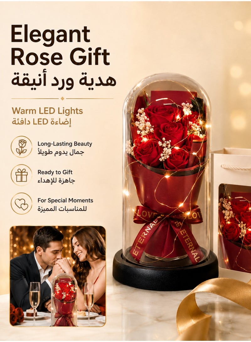 ARNOTEC صندوق هدايا الورد الأبدي – غطاء زجاجي مزخرف بإضاءة LED | هدية رومانسية ليوم عيد الحب، عيد الميلاد، عيد الأم | باقة حمراء من الزينة الإبداعية - Image 3