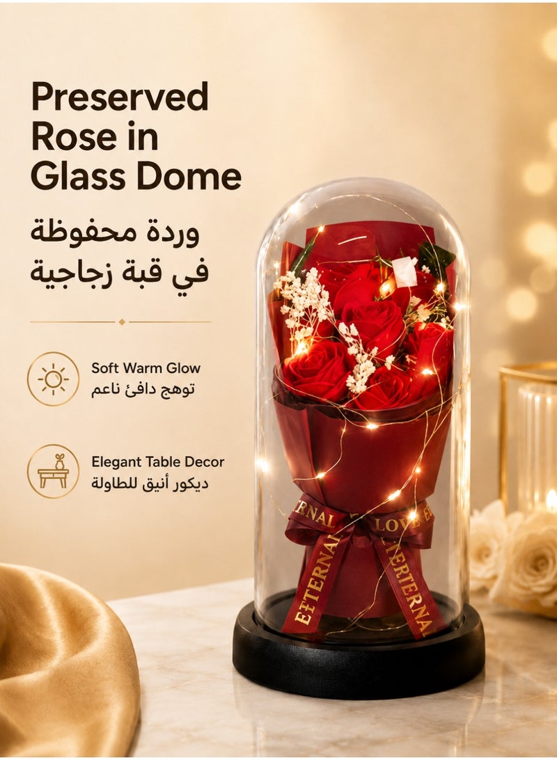 ARNOTEC صندوق هدايا الورد الأبدي – غطاء زجاجي مزخرف بإضاءة LED | هدية رومانسية ليوم عيد الحب، عيد الميلاد، عيد الأم | باقة حمراء من الزينة الإبداعية - Image 2