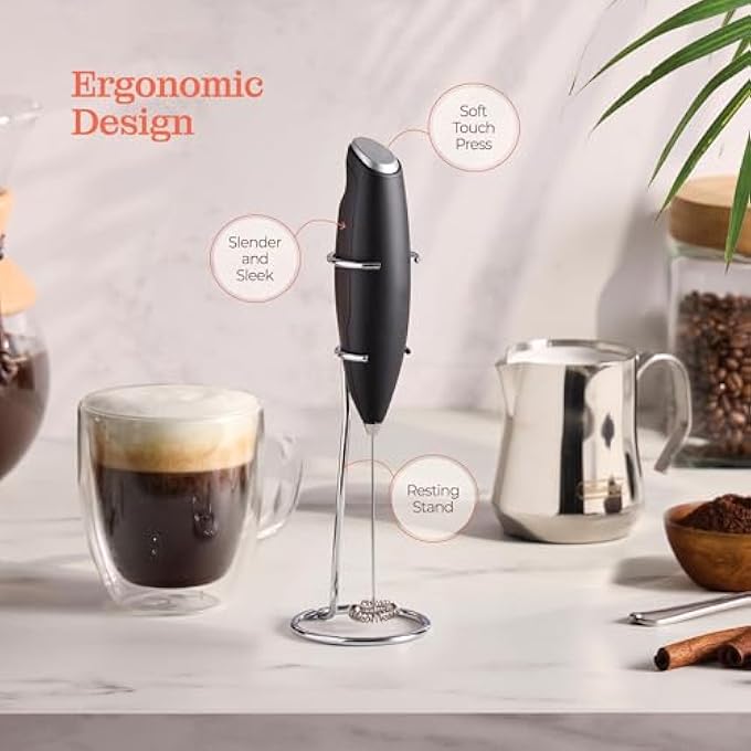 GNAFOTU Frother For CoffeePowerful Milk Frother Handheld With StandFoamer For CappuccinoFrappeHot ChocolateMatcha  CreamerBattery OperatedBlack A - Image 5