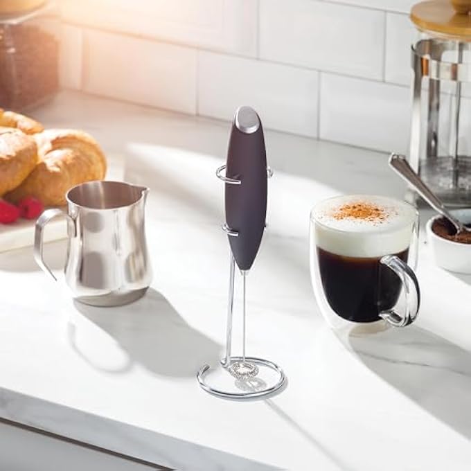 GNAFOTU Frother For CoffeePowerful Milk Frother Handheld With StandFoamer For CappuccinoFrappeHot ChocolateMatcha  CreamerBattery OperatedBlack A - Image 3
