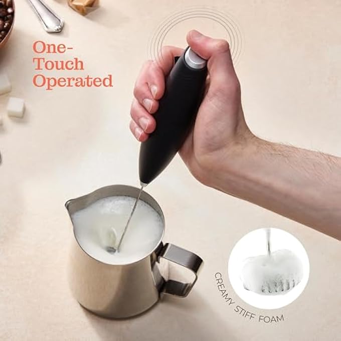GNAFOTU Frother For CoffeePowerful Milk Frother Handheld With StandFoamer For CappuccinoFrappeHot ChocolateMatcha  CreamerBattery OperatedBlack A - Image 4