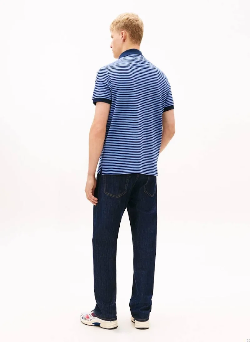 TOMMY JEANS Light Horizon Blue Stripe Linear Logo Pique Polo Shirt for Men | Best Price UAE