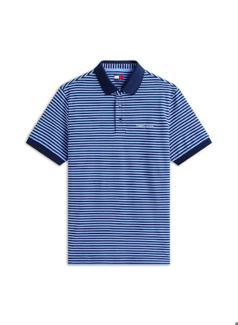 TOMMY JEANS Light Horizon Blue Stripe Linear Logo Pique Polo Shirt for Men | Best Price UAE