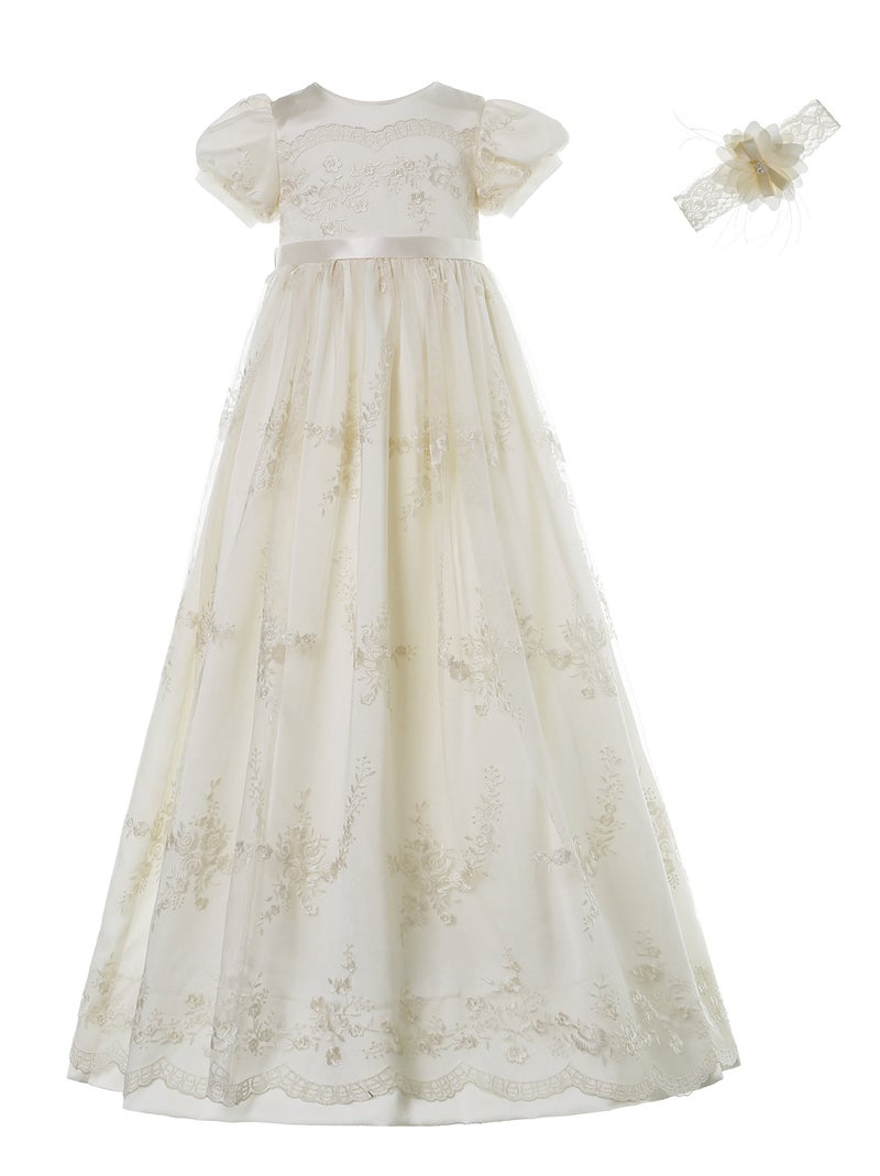 NIMBLE Baby Girls Newborn Christening Embroidered Gown Dress Outfit with Headband015M