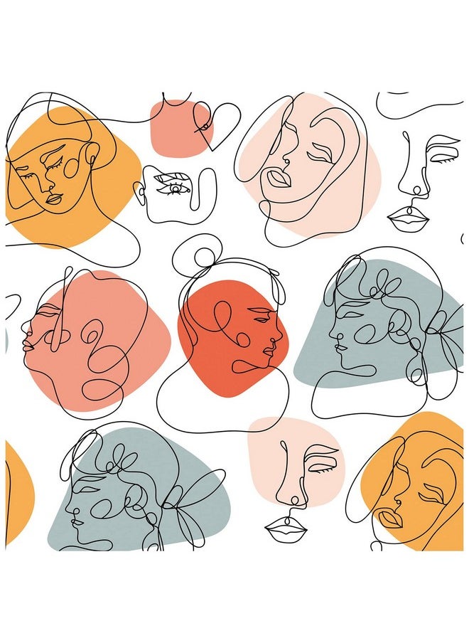 HAOKHOME 96107 Boho Peel And Stick Wallpaper Modern Abstract Faces Black/White/Colored Removable Vinyl Self Adhesive Contactpaper 17.7In X 9.8Ft  - Image 1