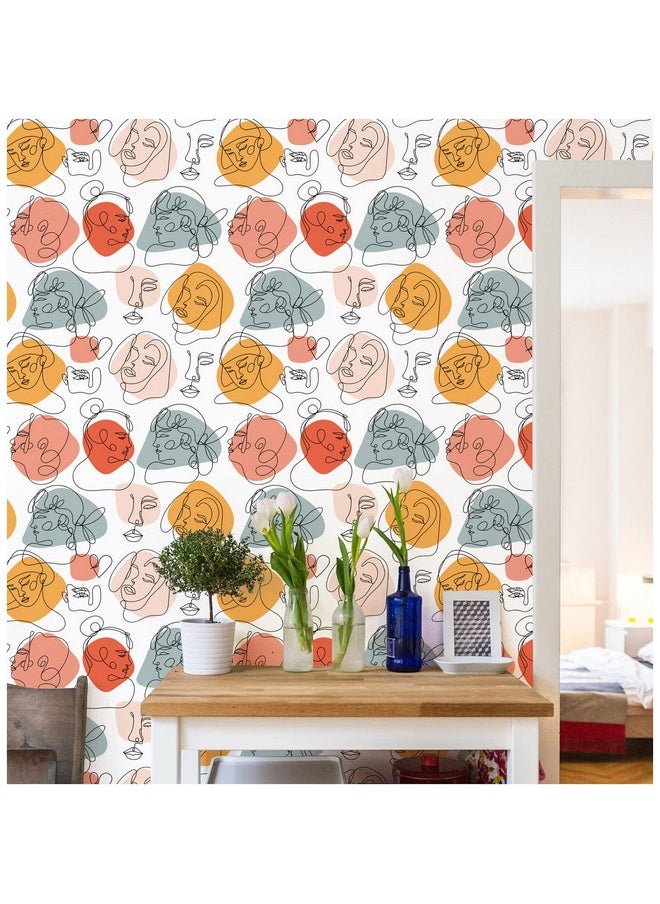 HAOKHOME 96107 Boho Peel And Stick Wallpaper Modern Abstract Faces Black/White/Colored Removable Vinyl Self Adhesive Contactpaper 17.7In X 9.8Ft  - Image 4
