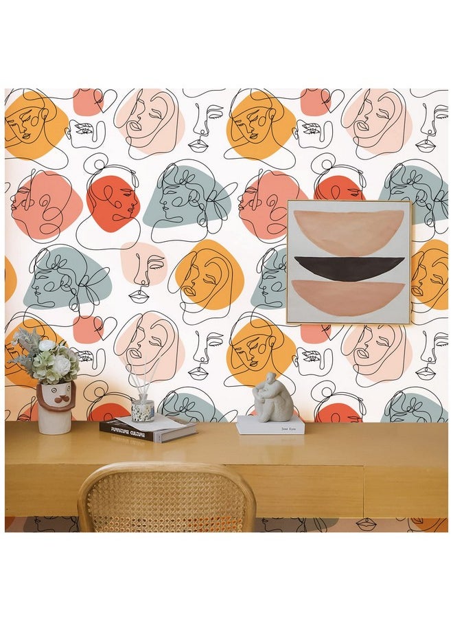 HAOKHOME 96107 Boho Peel And Stick Wallpaper Modern Abstract Faces Black/White/Colored Removable Vinyl Self Adhesive Contactpaper 17.7In X 9.8Ft  - Image 2
