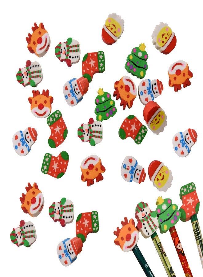 MGTECH 42Pcs Christmas Eraser Toppers for Kids Boys Girls, Mini Christmas Eraser Tops Bulk for Stockings Stuffers - Image 1