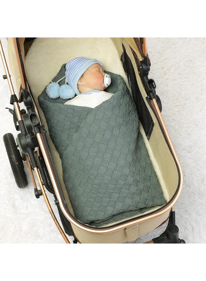LAWKUL Green Baby Blankets Knitted Cable Babe Blanket Soft Airy Newborn Infant Receiving Swaddle Boy Girl Stroller 40"x30" - Image 3