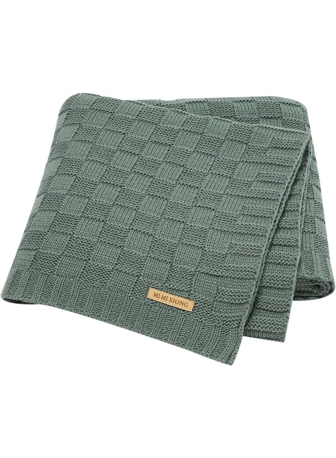 LAWKUL Green Baby Blankets Knitted Cable Babe Blanket Soft Airy Newborn Infant Receiving Swaddle Boy Girl Stroller 40"x30" - Image 1