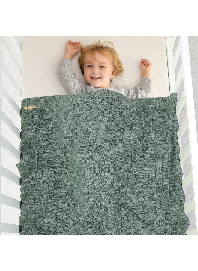 LAWKUL Green Baby Blankets Knitted Cable Babe Blanket Soft Airy Newborn Infant Receiving Swaddle Boy Girl Stroller 40"x30" - Image 2