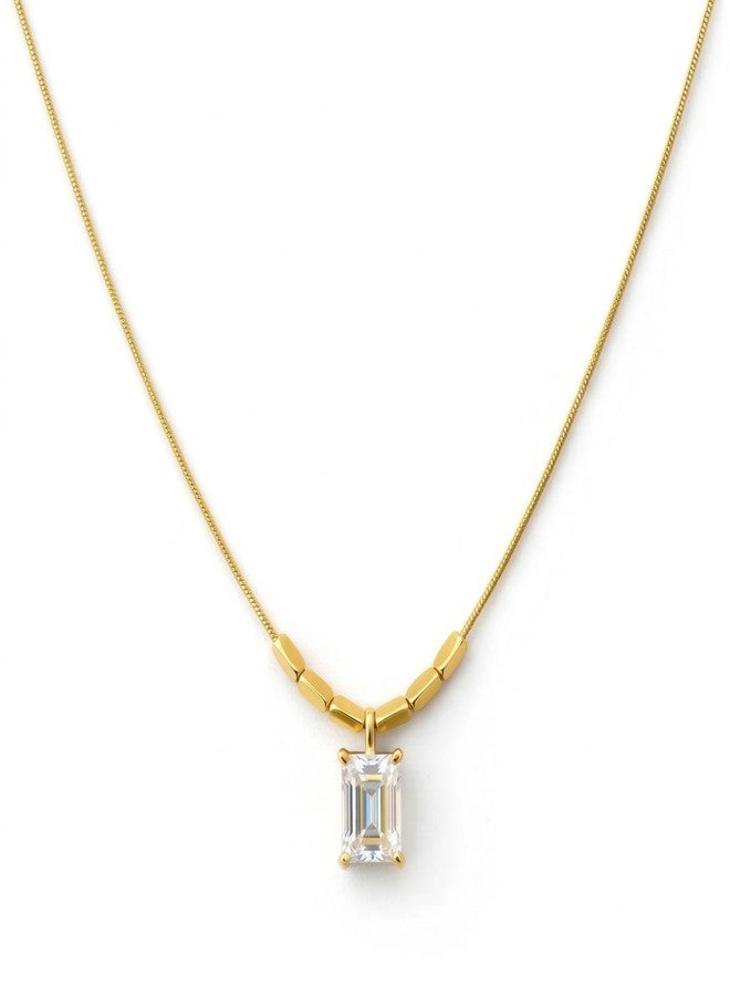 Dbell Anti Tarnish Stainless Steel Necklace for Women & Girls, Gold Plated Chain with Elegant Crystal Pendant, Waterproof Minimal Fancy Jewellery - Image 1
