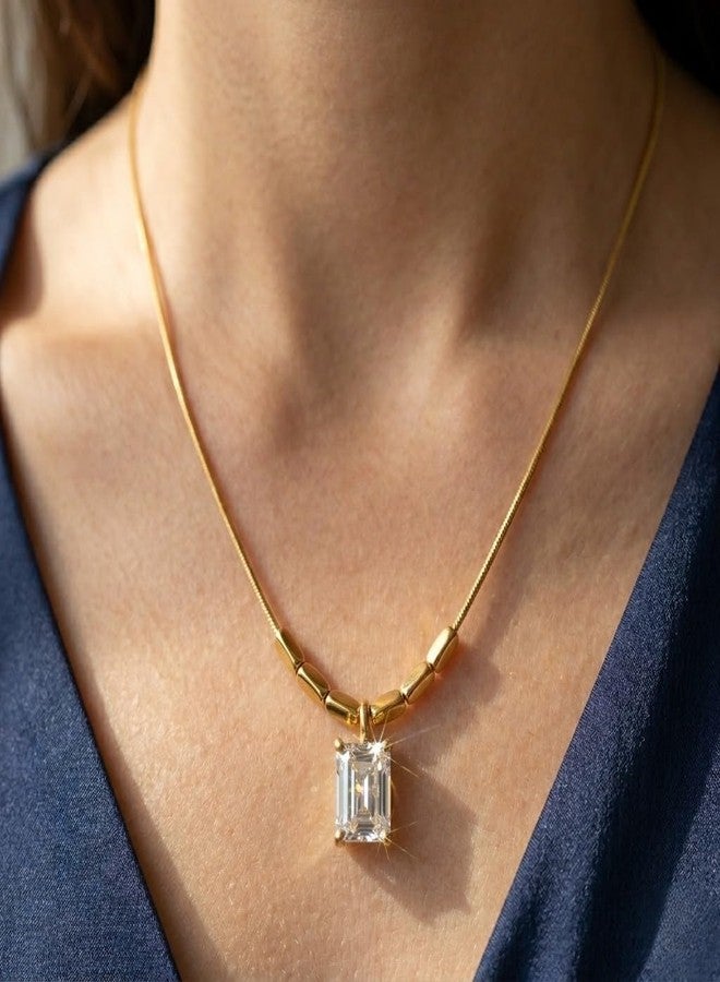 Dbell Anti Tarnish Stainless Steel Necklace for Women & Girls, Gold Plated Chain with Elegant Crystal Pendant, Waterproof Minimal Fancy Jewellery - Image 2