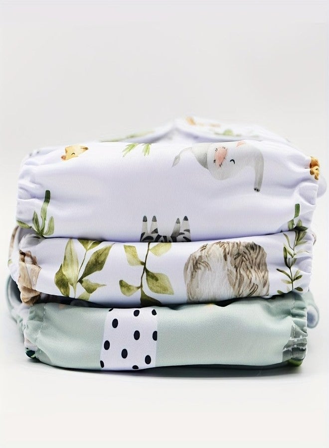 Asenappy أسانابي 3 قطع من مشابك الفيلكرو لتصميم حفاضات قماش قابلة لإعادة الاستخدام للأطفال مع 3 إدخالات ميكروفايبر (طبعات حيوانات) - Image 5