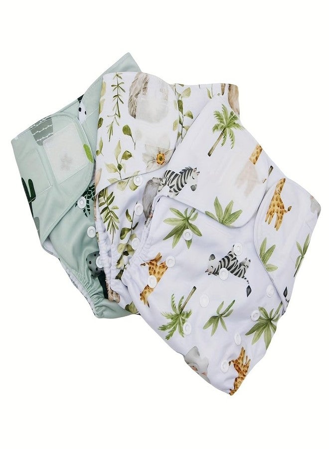 Asenappy أسانابي 3 قطع من مشابك الفيلكرو لتصميم حفاضات قماش قابلة لإعادة الاستخدام للأطفال مع 3 إدخالات ميكروفايبر (طبعات حيوانات) - Image 4