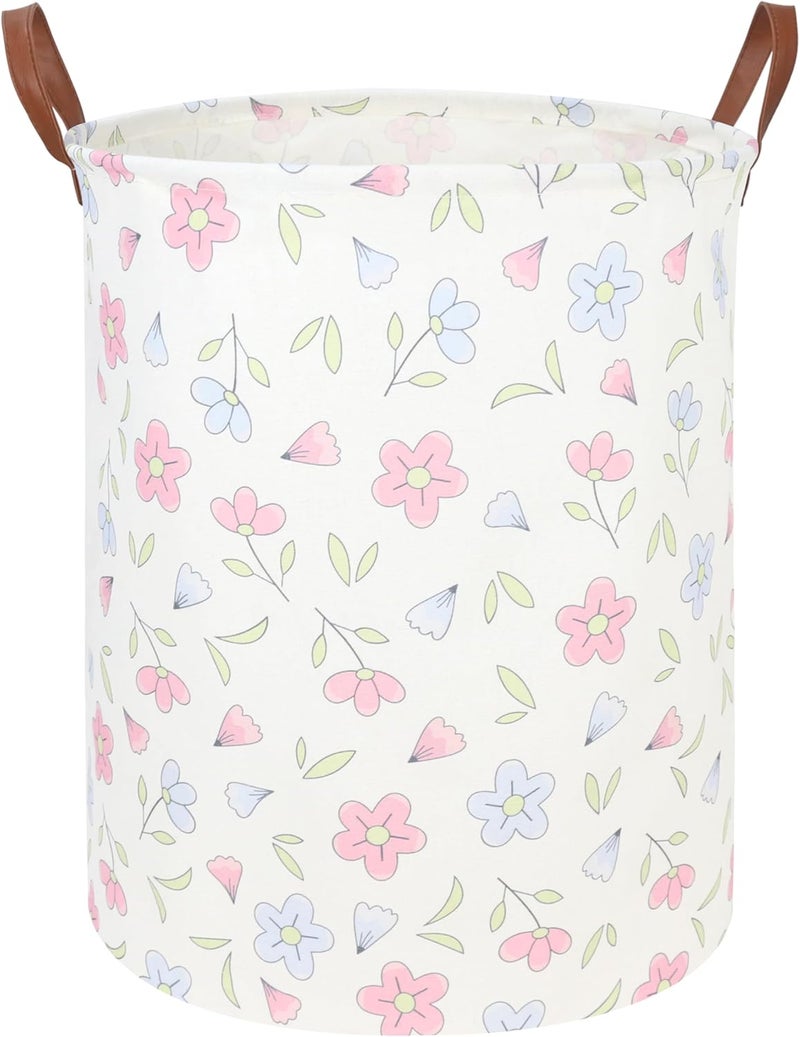 FXOCSHE Flower Patter Laundry Hamper,Girls Laundry Basket,Waterproof foldable kid's laundry basket,Baby Girls Nursery Hamper,Gift Baskets, Girls Room Decor(Blue flower) - Image 1