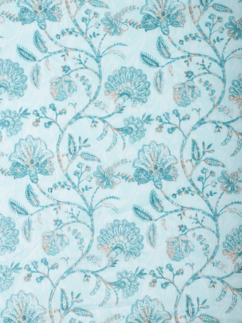 AKS  Sky Blue Floral Cotton Fabric, One Meter  | Best Price UAE