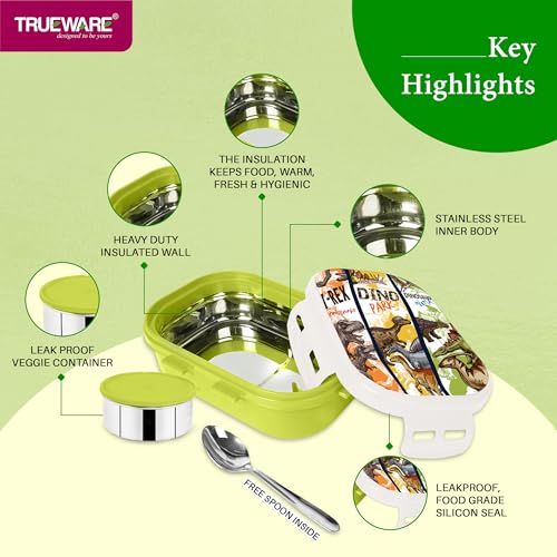 Trueware Byte Steel Lee Pu Insulated Hot Lunch Box 600ML Big Container & 150 ML Container | BPA Free | Food Grade | Keep Food hot for Long Hours | Perfect for School | FDA Certified - Image 3