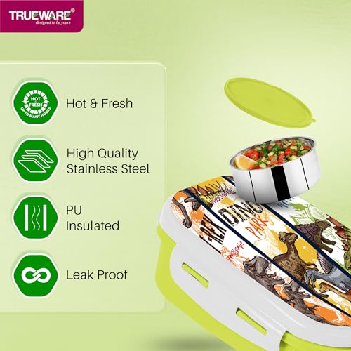 Trueware Byte Steel Lee Pu Insulated Hot Lunch Box 600ML Big Container & 150 ML Container | BPA Free | Food Grade | Keep Food hot for Long Hours | Perfect for School | FDA Certified - Image 4