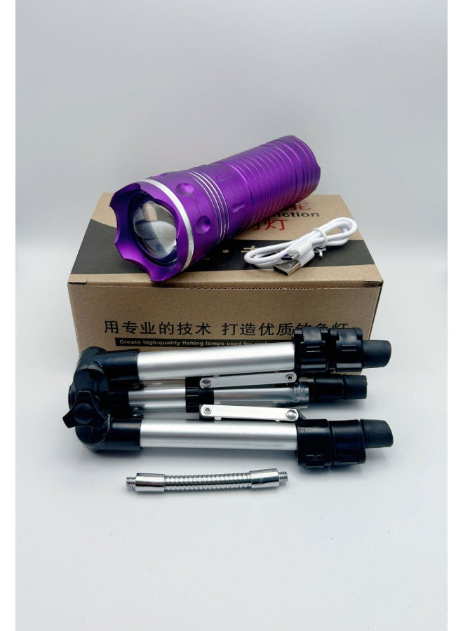 2024 Night Fishing Lights High-power Night Fishing Special Blue Light Long Endurance Type-c Charging Fishing Flashlight-Color:10W Dual Light Source Standard Hose Tripod Bracket: Strong Light Endurance For More Than 8 Hours  - Image 1