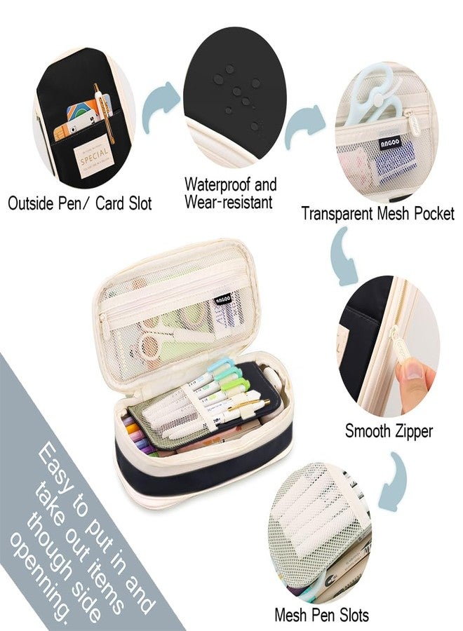 MAMUNU Expandable Pencil case with compartments, Large Capacity Pencil Cases Pencil Bag Pouch Office School, Portable Pencil Case Large School Stationery Organizer, Makeup Cosmetic Bag (Black) - Image 5