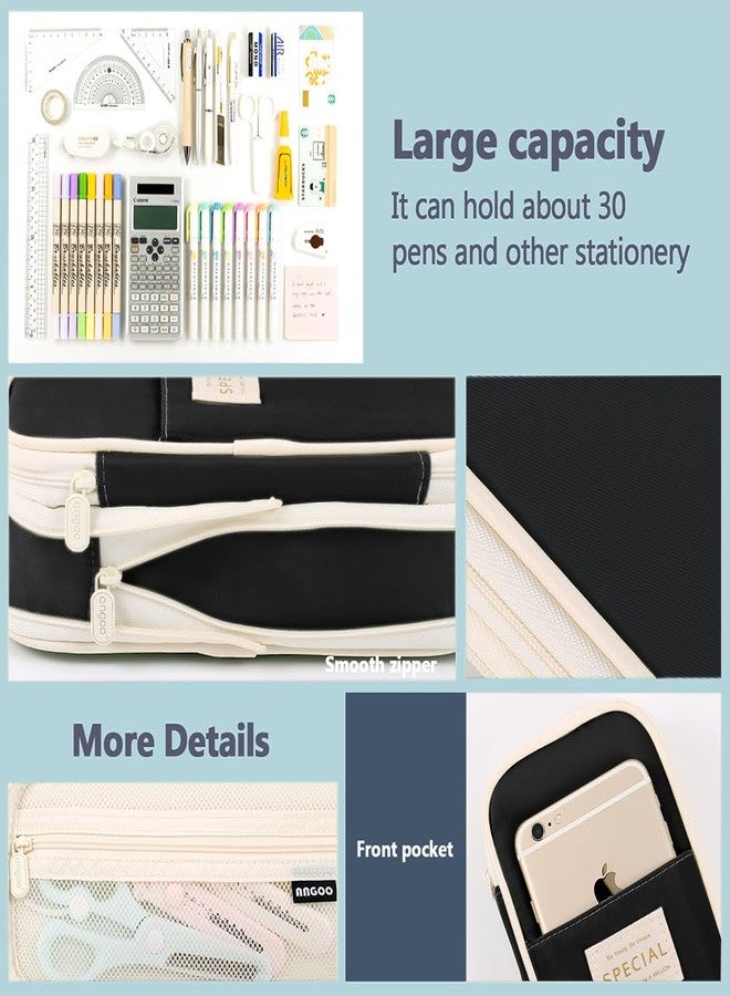 MAMUNU Expandable Pencil case with compartments, Large Capacity Pencil Cases Pencil Bag Pouch Office School, Portable Pencil Case Large School Stationery Organizer, Makeup Cosmetic Bag (Black) - Image 4