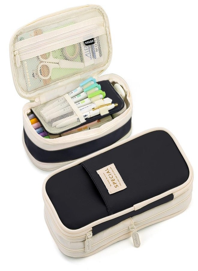 MAMUNU Expandable Pencil case with compartments, Large Capacity Pencil Cases Pencil Bag Pouch Office School, Portable Pencil Case Large School Stationery Organizer, Makeup Cosmetic Bag (Black) - Image 1