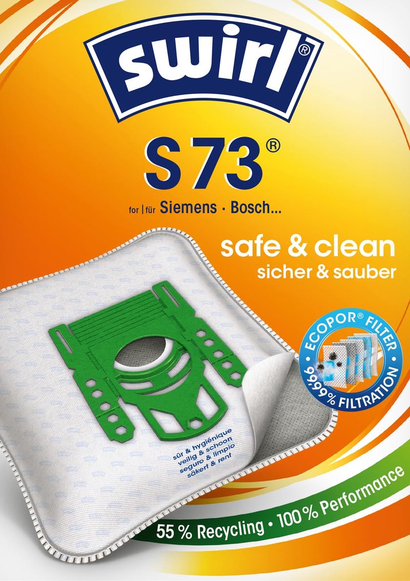 Swirl S 73 Vacuum Cleaner Bags For Bosch and Siemens Vacuum Cleaners Pack of 10 Bags  2 AntiAllergen Filters