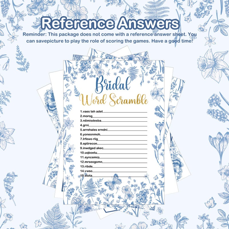 Teling 145 Pieces Bridal Shower Game Bridal Shower Favors Set Wedding Games Cards and Pencils for Bride Groom Bachelorette Party Wedding Party Favor(Blue Floral Style) - Image 5