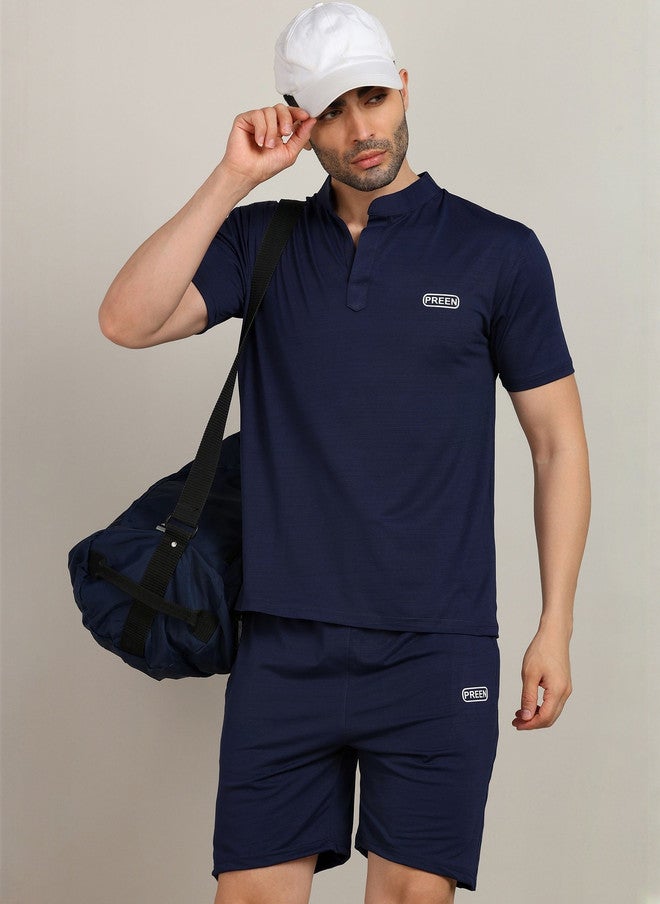 Preen Men's Navy Blue T-shirt and Shorts Set - Image 5