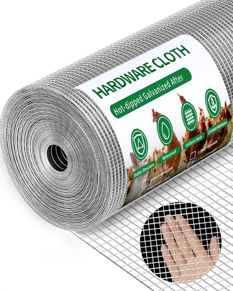 Pterying 1/2" x 48" x 50FT Silver Hardware Cloth - Hot-Dip Galvanized Chicken Wire Fencing, 19 Gauge Welded Wire Mesh Roll for Chicken Coop, Rabbit, Snake, Deer Fencing and Garden/Tree Protection - Image 1