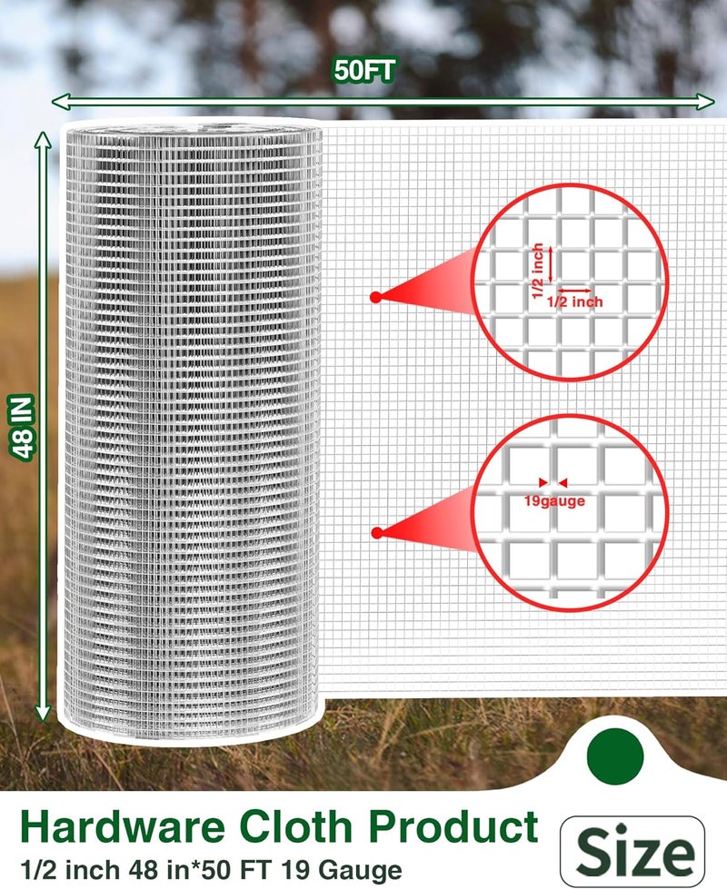 Pterying 1/2" x 48" x 50FT Silver Hardware Cloth - Hot-Dip Galvanized Chicken Wire Fencing, 19 Gauge Welded Wire Mesh Roll for Chicken Coop, Rabbit, Snake, Deer Fencing and Garden/Tree Protection - Image 3