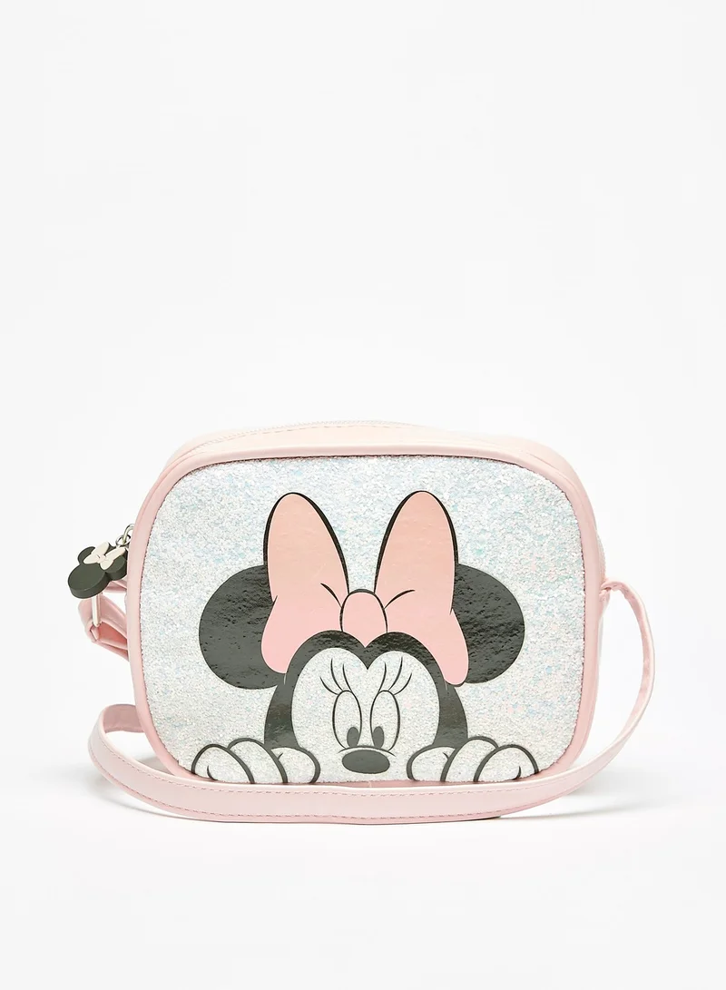Disney Girls Minnie Mouse Print Crossbody Bag with Zip Closure By Shoexpress