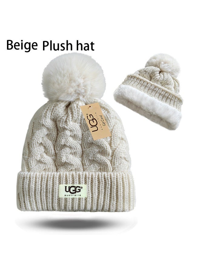 UGG Cozy Beige Knit Pom-Pom Hat - Soft Plush Lined Winter Warmth 615Size