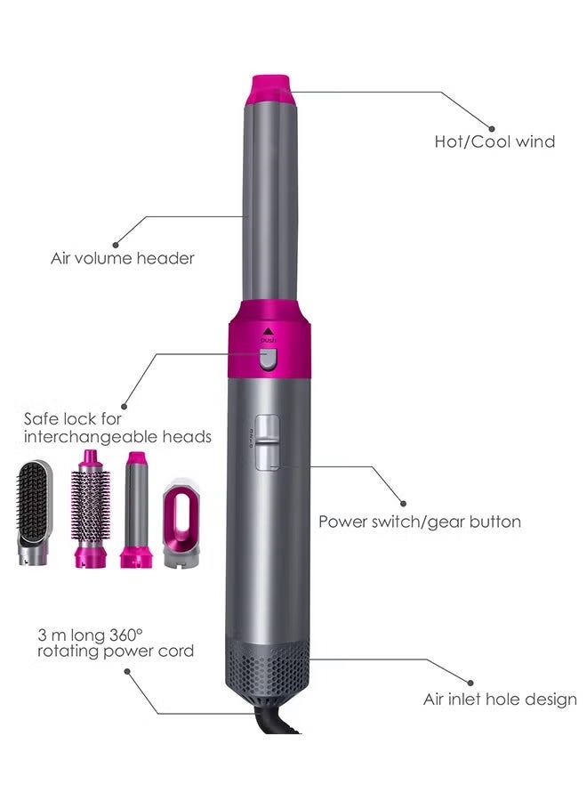 [ترقية] مجموعة فرشاة مجفف الشعر 5 في 1 بسعة 1000 واط، مكواة تجعيد الشعر ومملس الشعر، أداة تصفيف، فرشاة تجعيد مناسبة لأنواع شعر النساء - Image 2