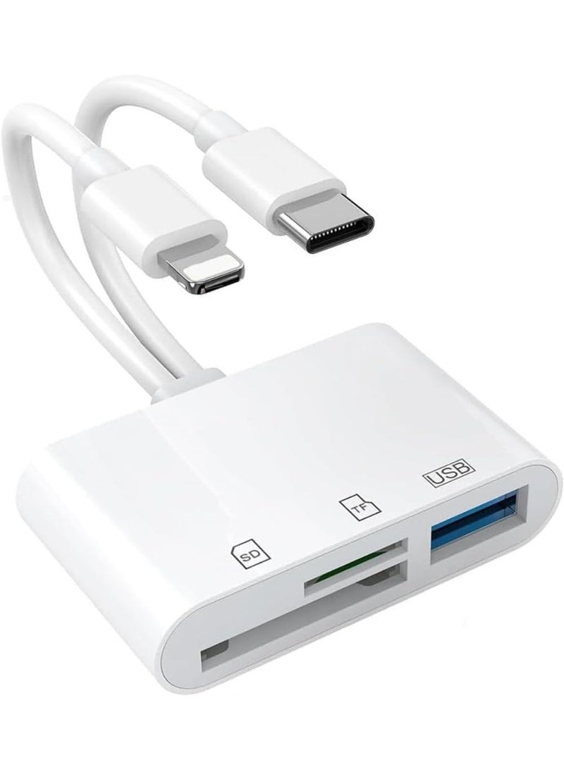 USB SD Card Reader SD Card Reader for iPhone, MBODMI USB-C & Lightning Dual Port Connectors,Digital Camera Adapter to iPhone USB C, Memory Card Reader Supports SD/Micro SD/USB 3.0 No App Required - Image 1