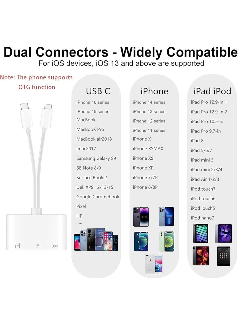USB SD Card Reader SD Card Reader for iPhone, MBODMI USB-C & Lightning Dual Port Connectors,Digital Camera Adapter to iPhone USB C, Memory Card Reader Supports SD/Micro SD/USB 3.0 No App Required - Image 3