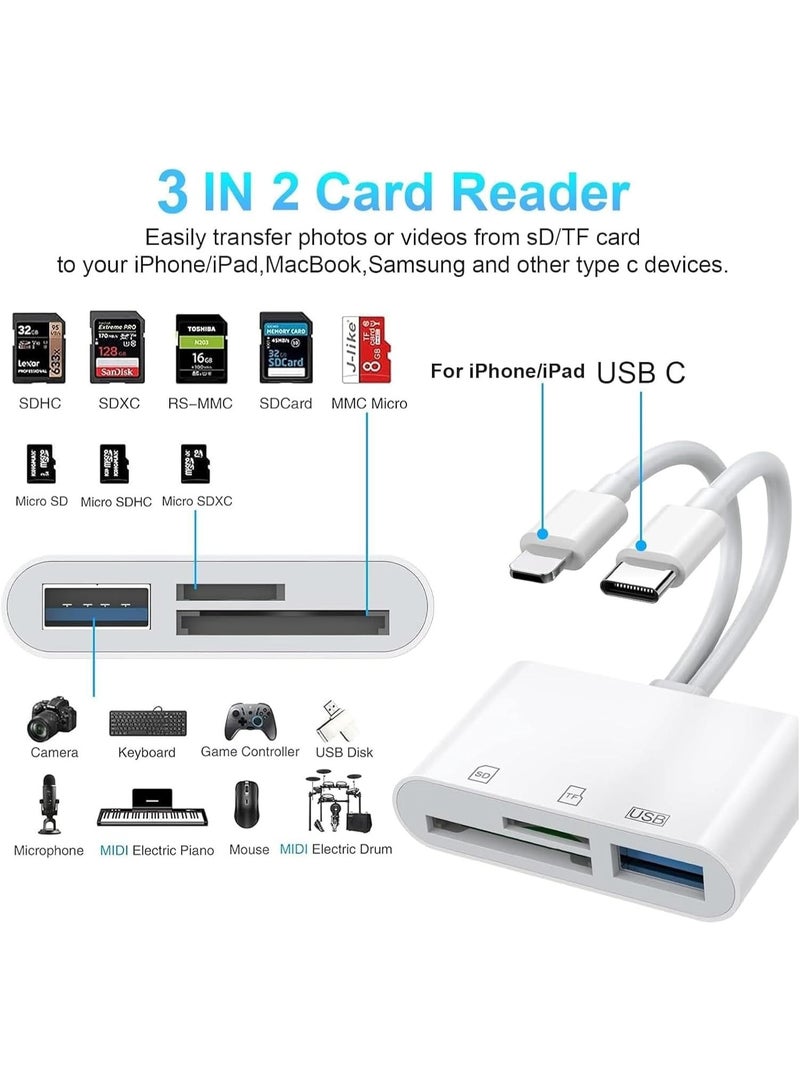 USB SD Card Reader SD Card Reader for iPhone, MBODMI USB-C & Lightning Dual Port Connectors,Digital Camera Adapter to iPhone USB C, Memory Card Reader Supports SD/Micro SD/USB 3.0 No App Required - Image 2