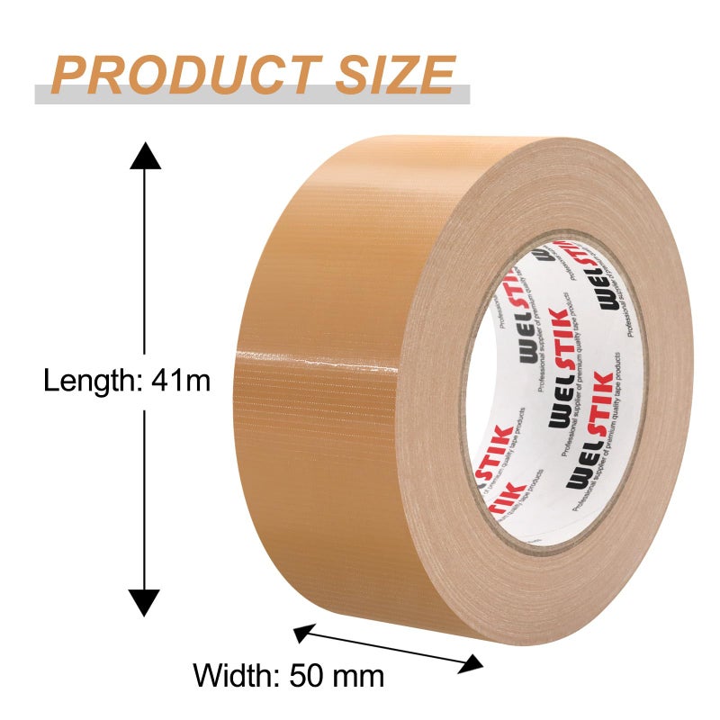WELSTIK Professional Grade Duct Tape, Waterproof Duct Cloth Fabric,Colored Gaffer Tape for Repairs, DIY, Crafts, Indoor Outdoor Use,50mm X 41M, 7.5 Mil Thick,Brown - Image 2