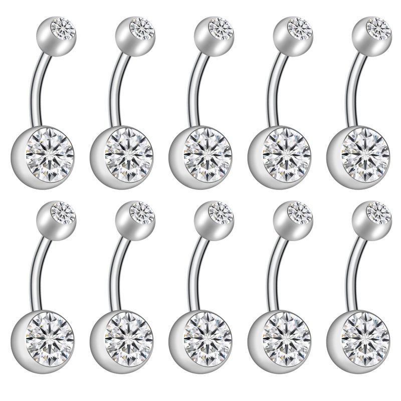 Coolrunner 14G Belly Button Ring Body Jewelry Piercing 10 Pack, Stainless Steel Silver Belly Button Ring for Women - Image 1