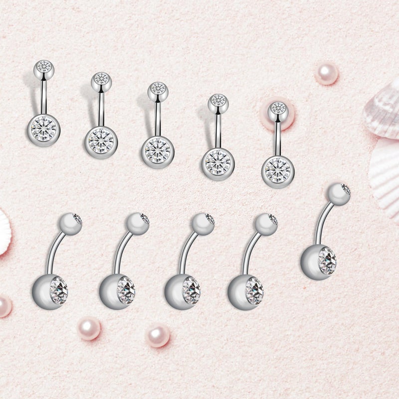 Coolrunner 14G Belly Button Ring Body Jewelry Piercing 10 Pack, Stainless Steel Silver Belly Button Ring for Women - Image 5