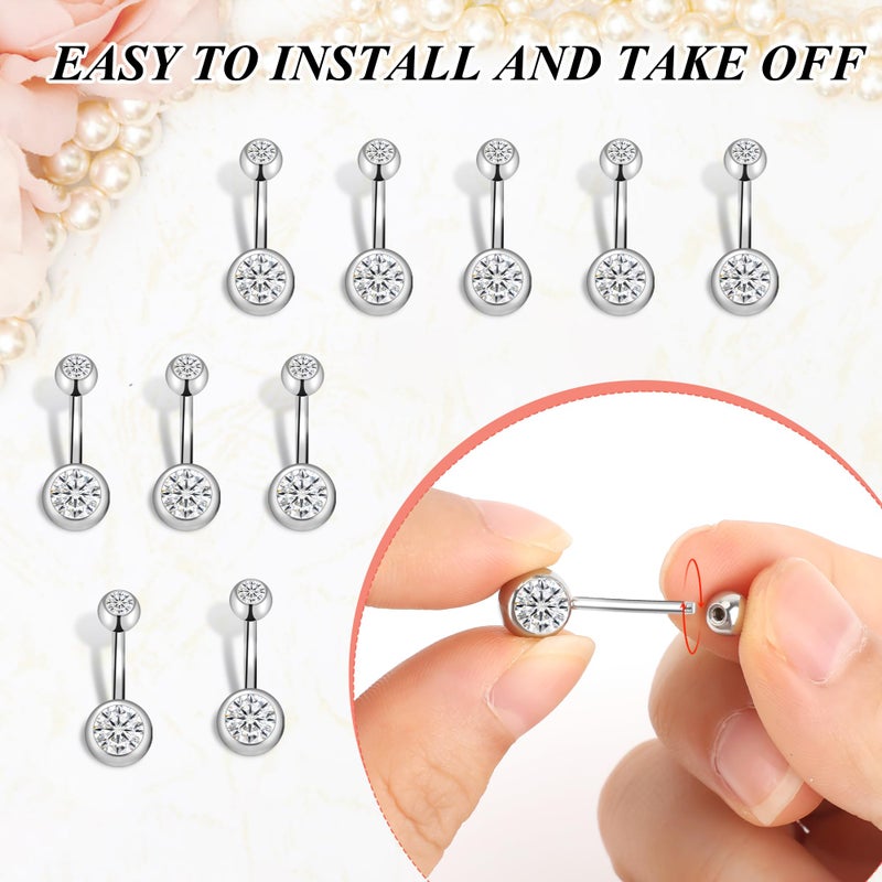 Coolrunner 14G Belly Button Ring Body Jewelry Piercing 10 Pack, Stainless Steel Silver Belly Button Ring for Women - Image 2