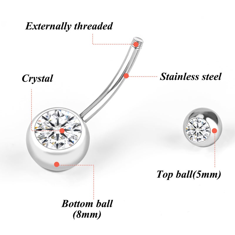 Coolrunner 14G Belly Button Ring Body Jewelry Piercing 10 Pack, Stainless Steel Silver Belly Button Ring for Women - Image 4