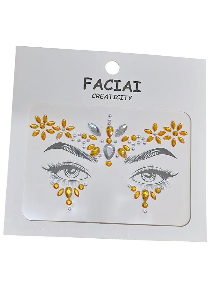 amazing.EGP Crystal Tattoo Festival Rhinestone Jewels Gems Stickers Body Art Temporary Tattoos Eyes, Nails Face Decorations Rave Parties Fashion Face Stickers for Women (Gold - 5e7) - Image 1