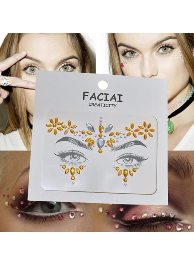 amazing.EGP Crystal Tattoo Festival Rhinestone Jewels Gems Stickers Body Art Temporary Tattoos Eyes, Nails Face Decorations Rave Parties Fashion Face Stickers for Women (Gold - 5e7) - Image 2