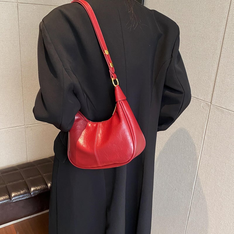 JYG Small Hobo Bags for Women Retro Crescent Wine Red Shoulder Purse Fall Soft Crossbody Handbag 2025 - Image 2